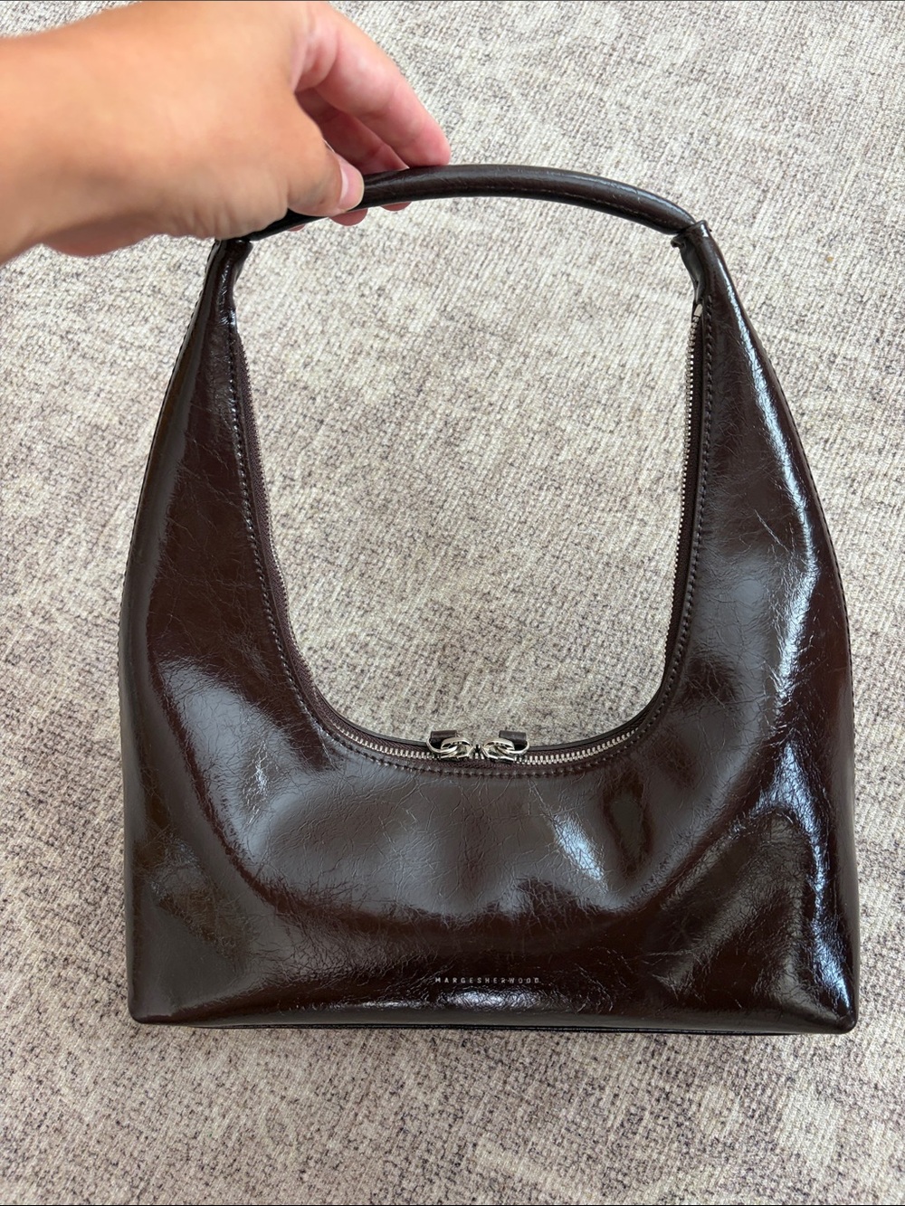 Margesherwood Hobo Patent Brown Shoulder Bag - Picture 2 of 3
